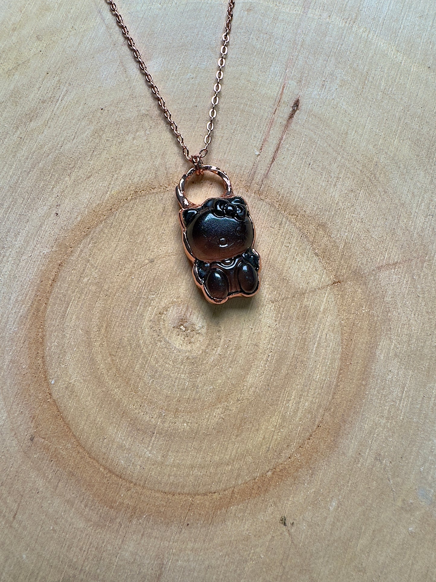 Smoky Fluorite Hello Kitty Necklace