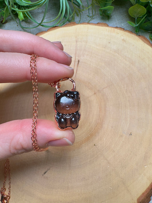 Smoky Fluorite Hello Kitty Necklace