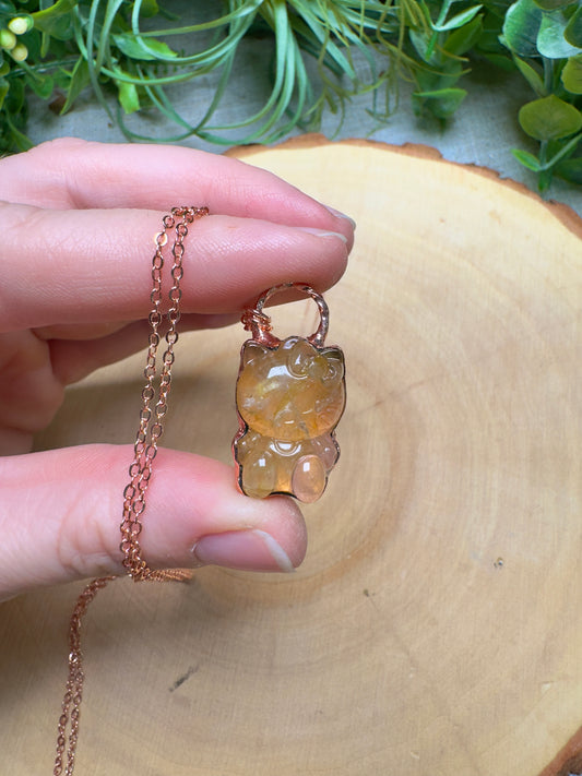 Golden Healer Quartz Hello Kitty Necklace