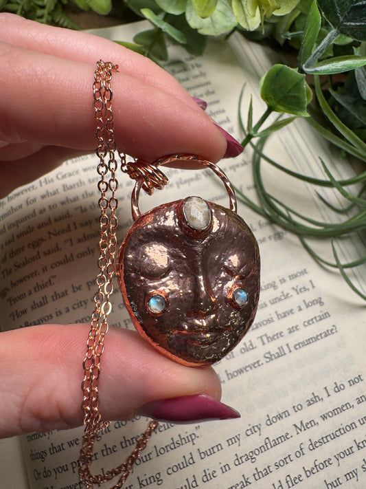 Fossilized Coral and Moonstone Goddess Necklace