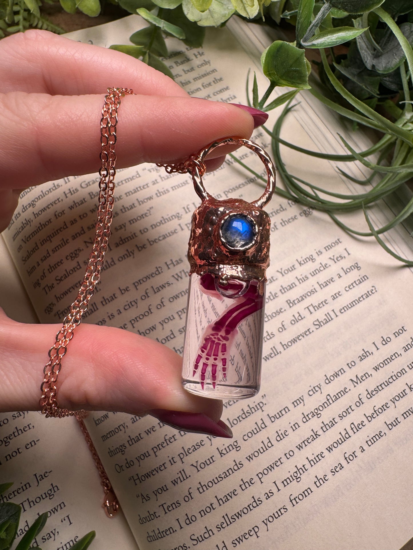 Diaphonized Rat Paw Wet Specimen with Moonstone Necklace