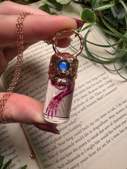 Diaphonized Rat Paw Wet Specimen with Moonstone Necklace