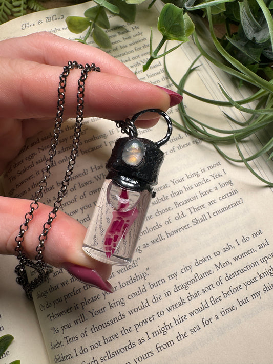 Diaphonized Rat Paw Wet Specimen with Moonstone Necklace