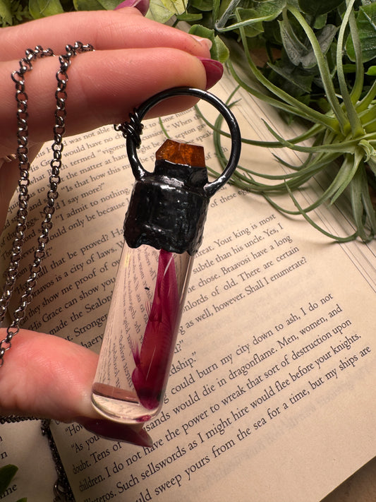 Diaphonized Minnow Wet Specimen with Orange Garnet Necklace