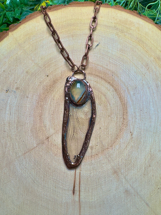 Dragonfly Wing and Agate Necklace