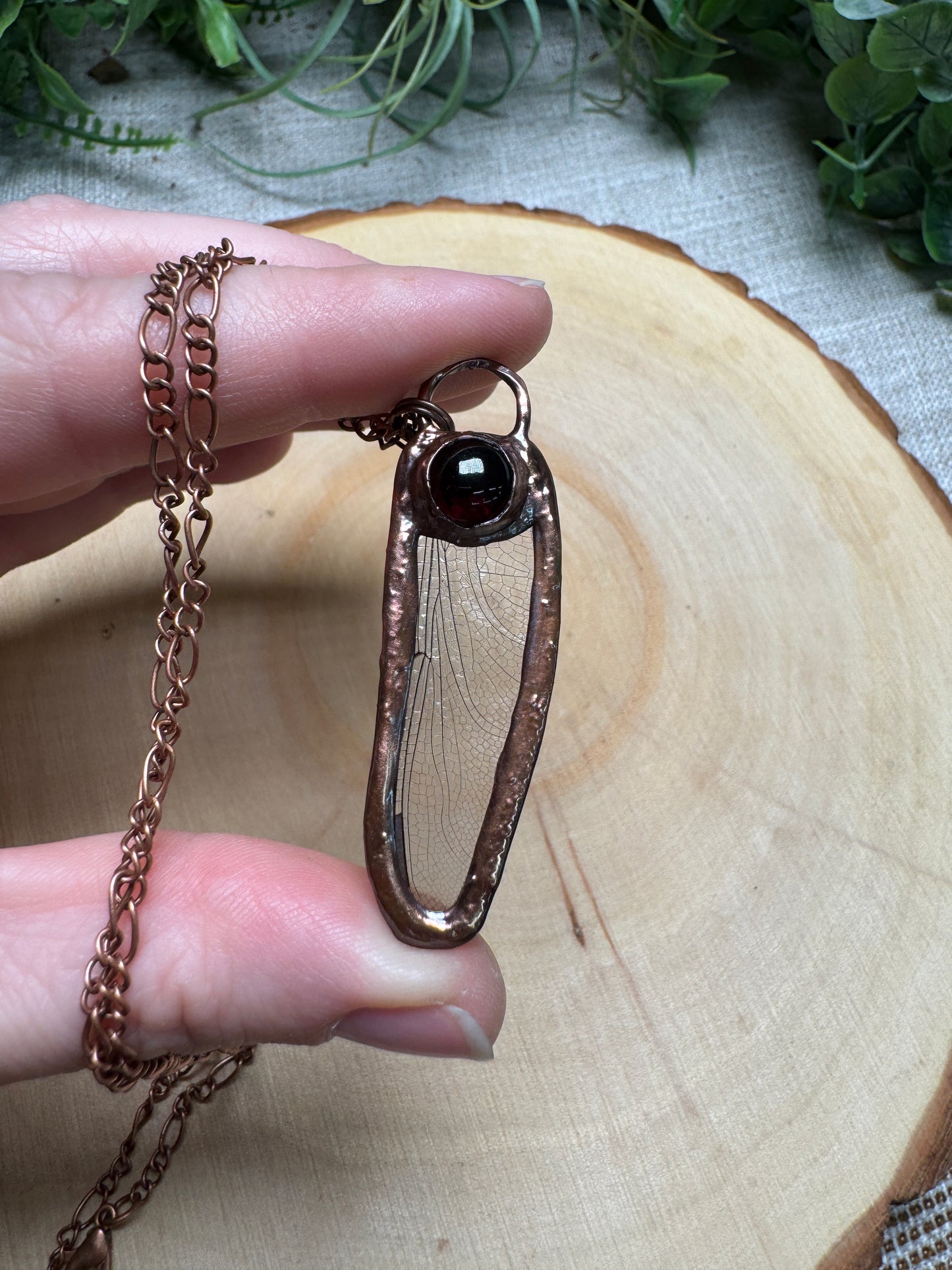 Dragonfly Wing and Garnet Necklace