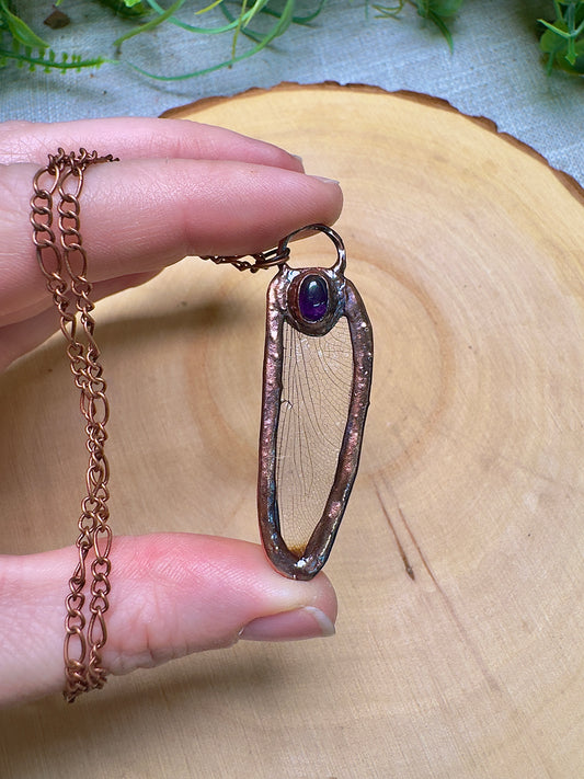 Dragonfly Wing and Amethyst Necklace