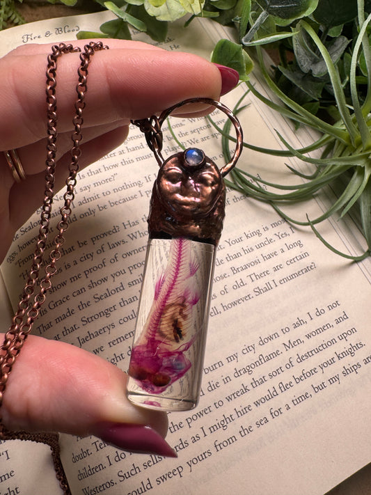 Diaphonized Minnow Wet Specimen with Moonstone Goddess Necklace