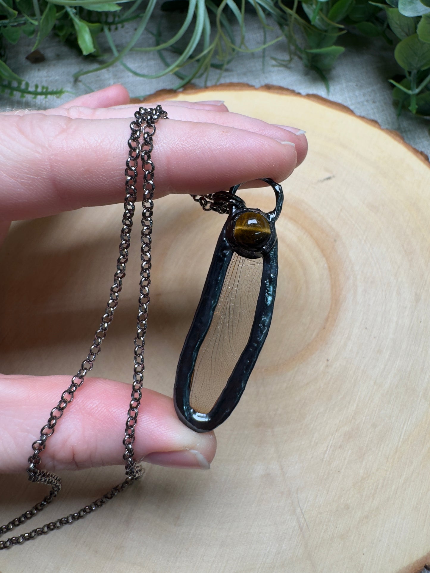 Dragonfly Wing and Tigers Eye Necklace