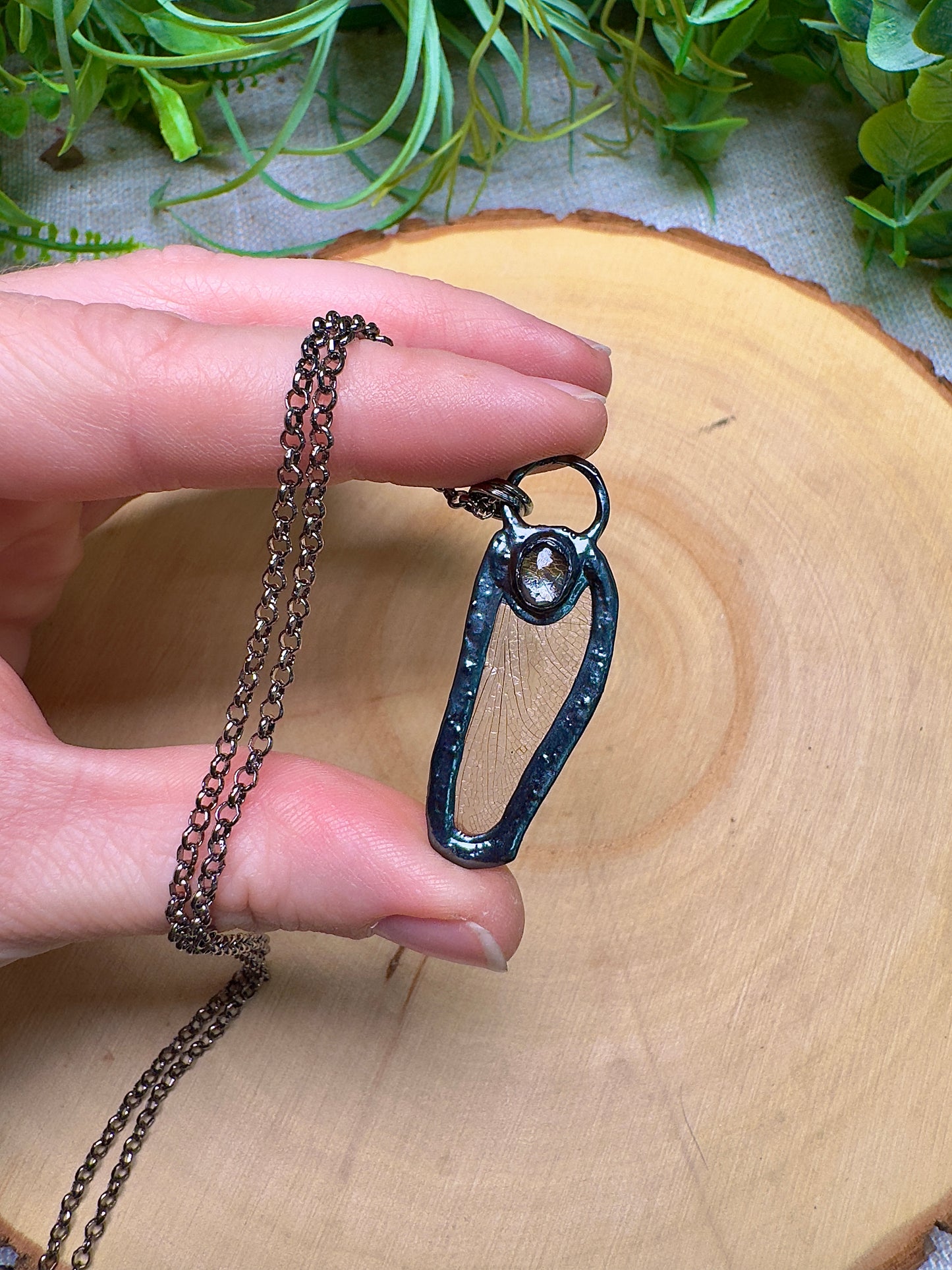 Dragonfly Wing and Opal Necklace