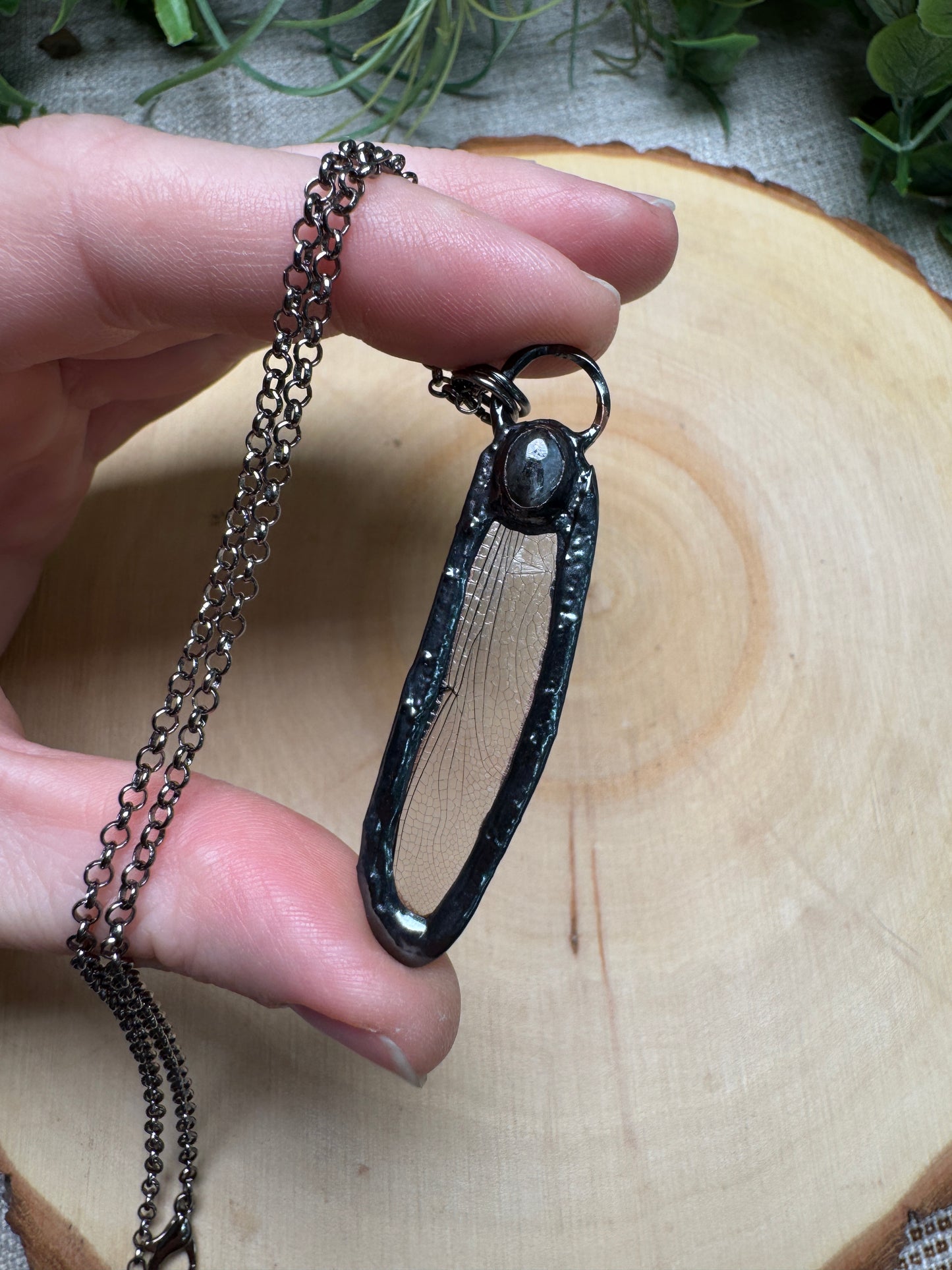 Dragonfly Wing and Larvikite Necklace