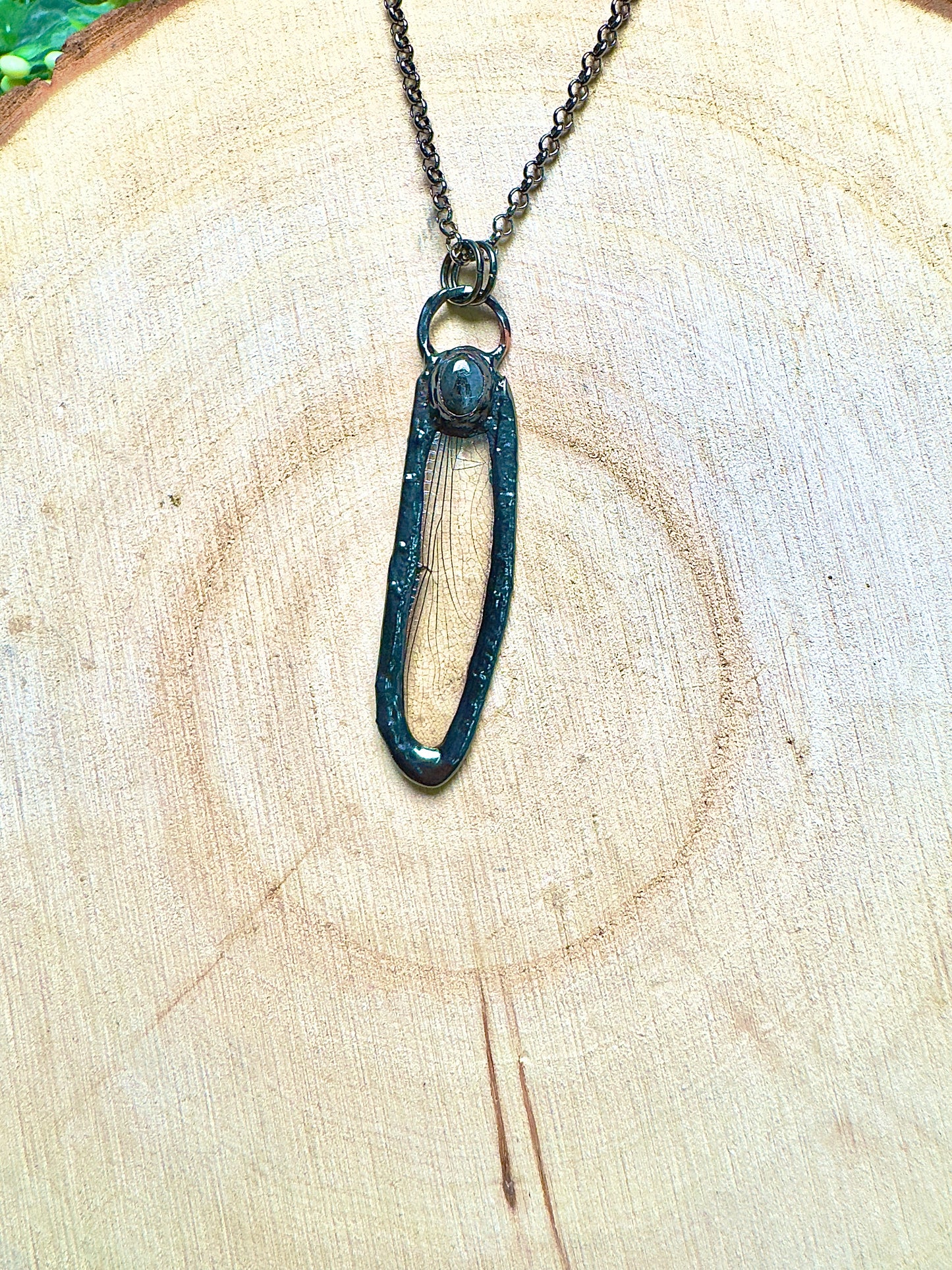 Dragonfly Wing and Larvikite Necklace