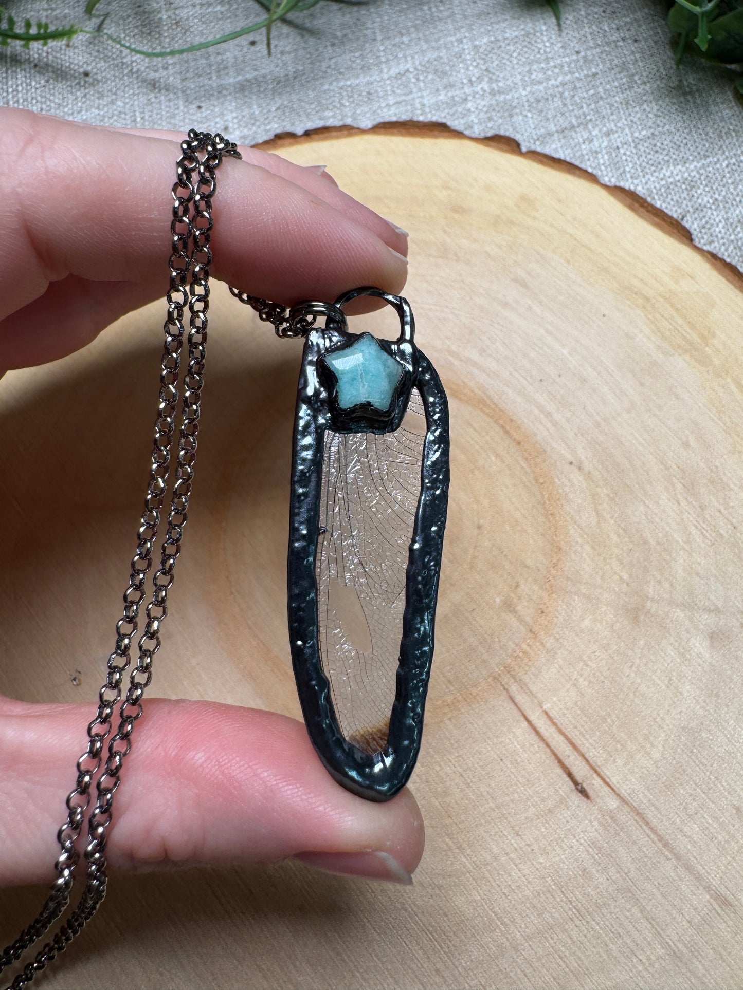 Dragonfly Wing and Amazonite Necklace