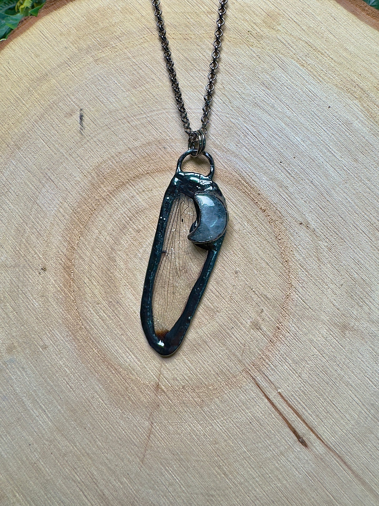 Dragonfly Wing and Moonstone Necklace