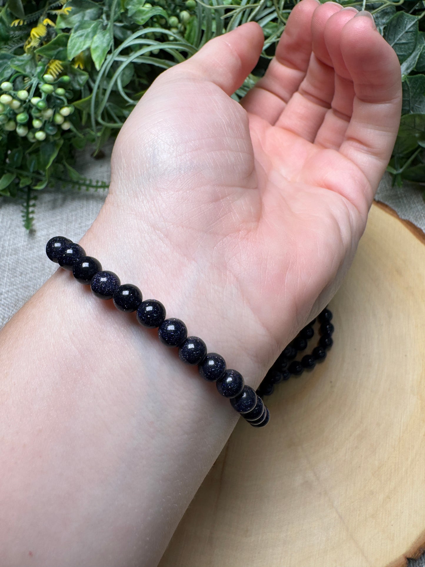 Blue Sandstone 6mm Beaded Bracelet