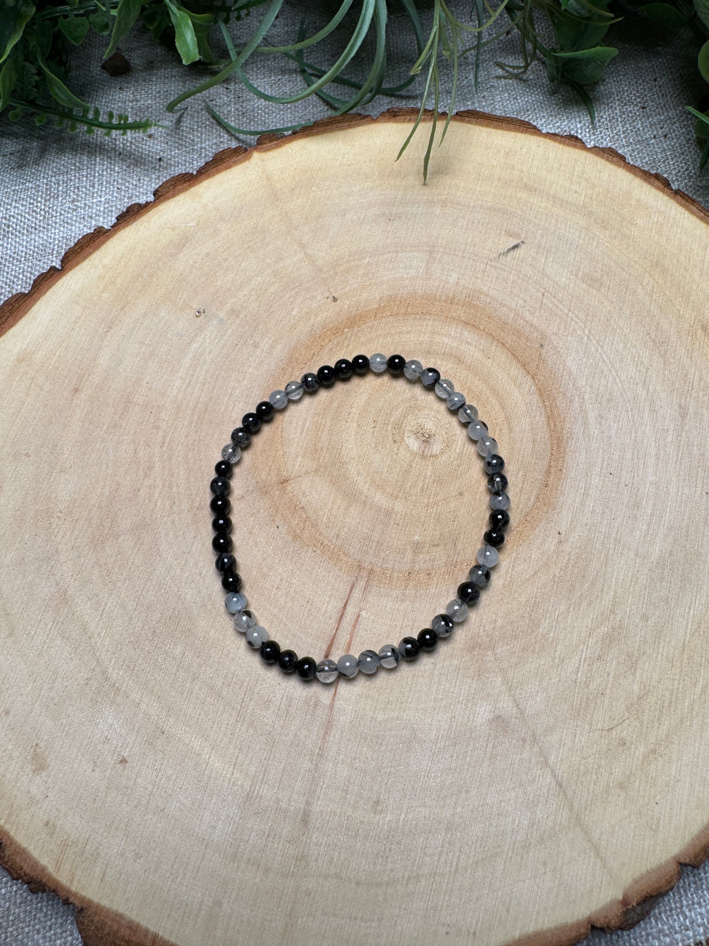 Black Rutile Quartz 4mm Beaded Bracelet