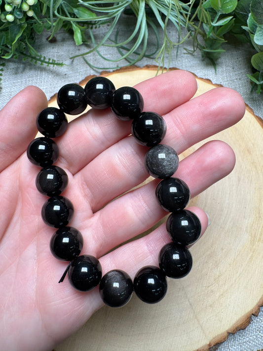 Silver Sheen Obsidian 12mm Beaded Bracelet