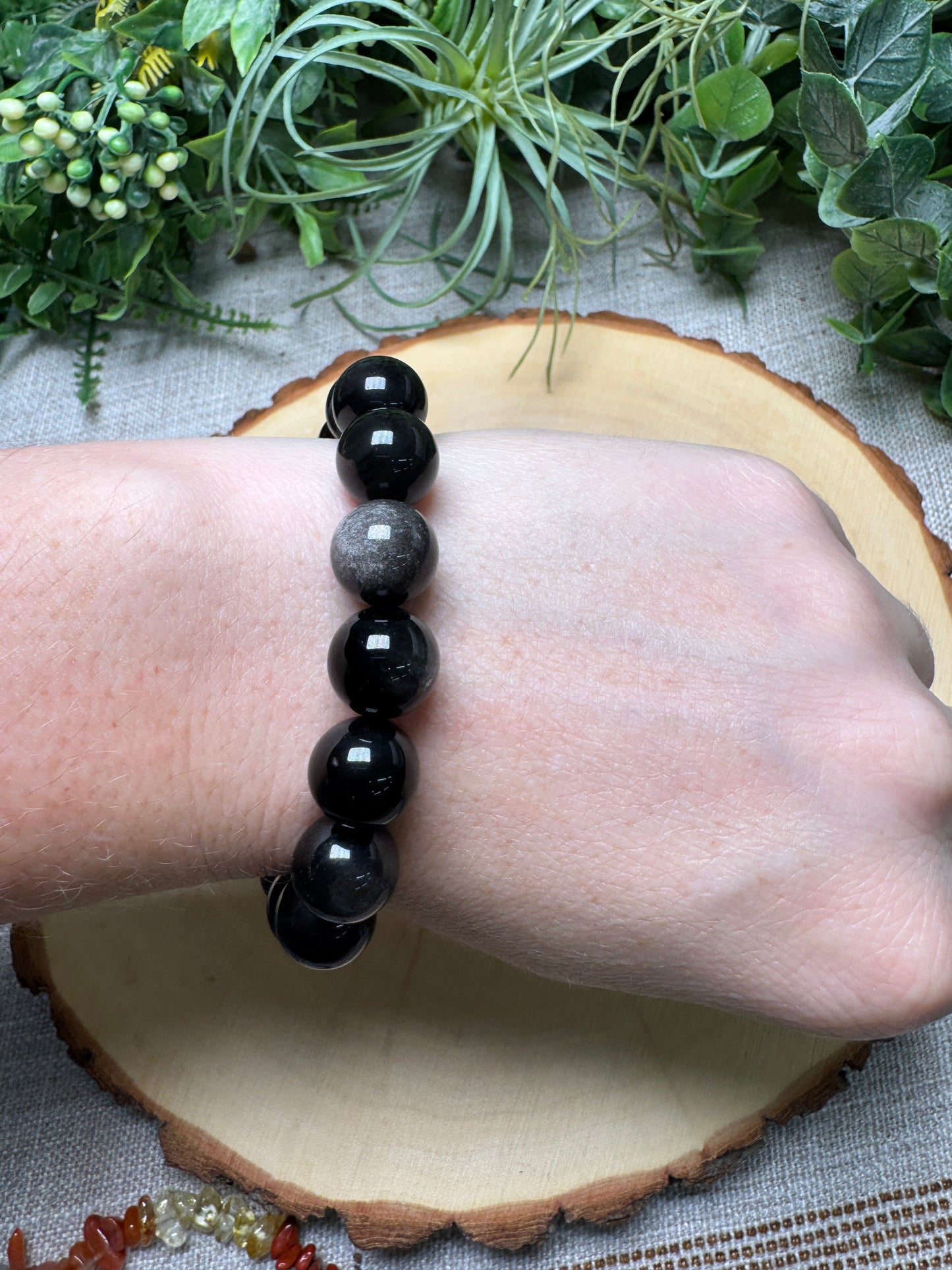 Silver Sheen Obsidian 12mm Beaded Bracelet