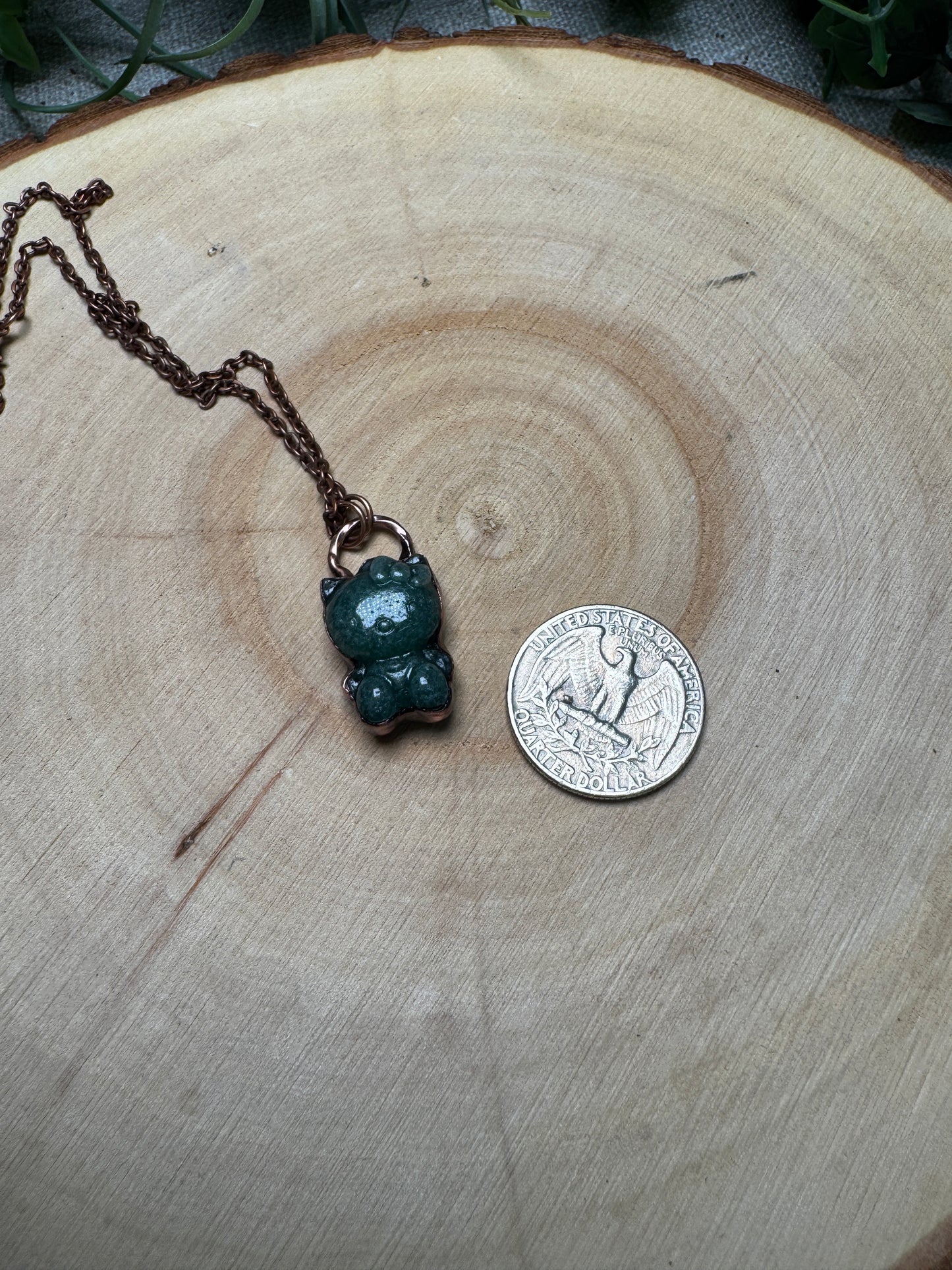 Green Aventurine Hello Kitty Necklace
