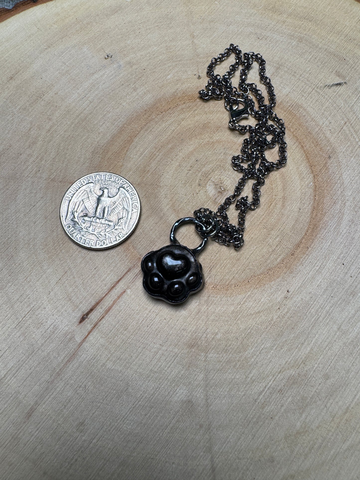 Silver Sheen Obsidian Paw Necklace