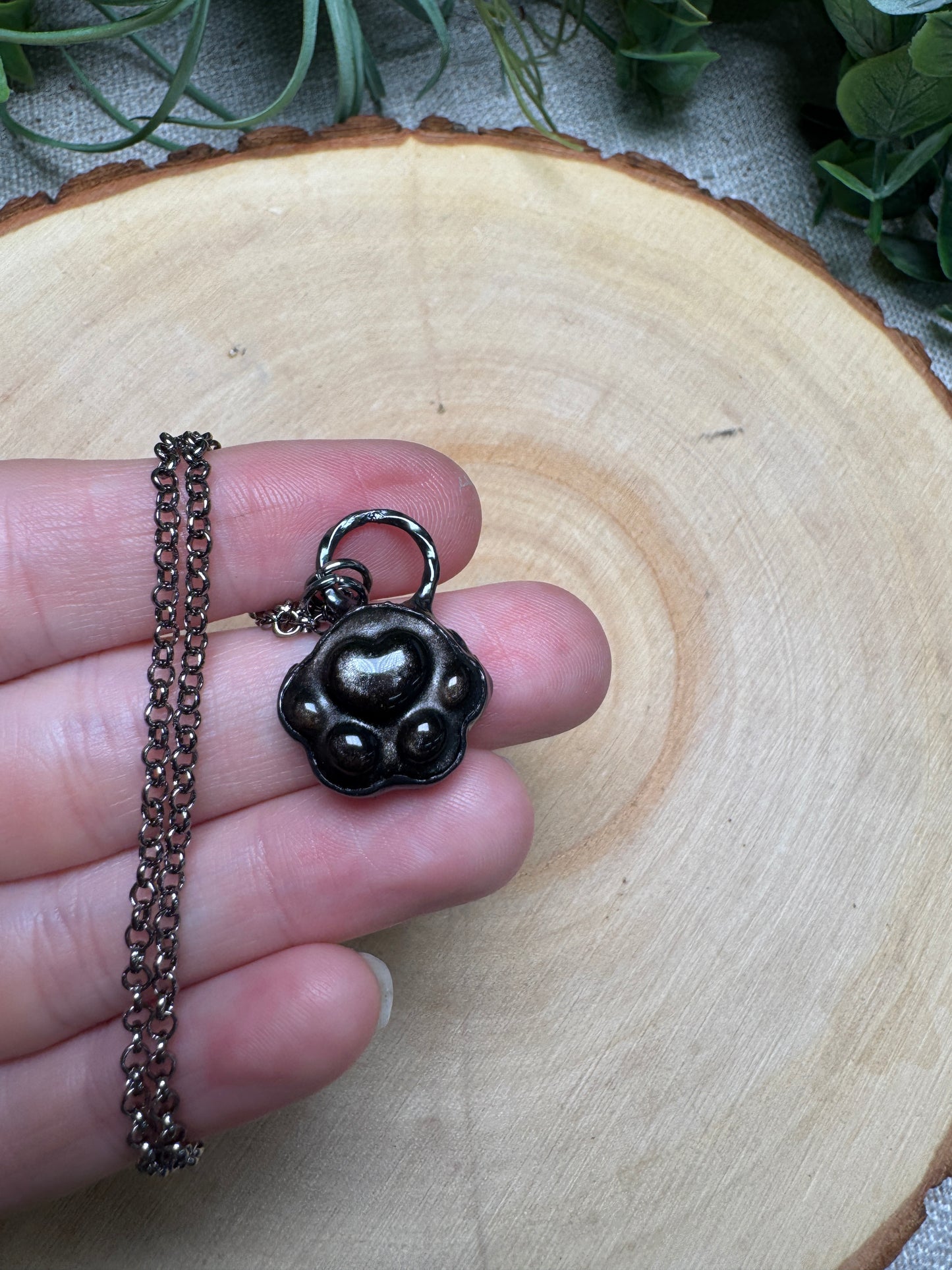 Silver Sheen Obsidian Paw Necklace