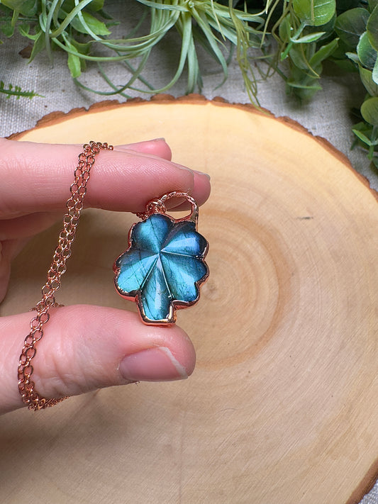 Labradorite Four Leaf Clover Necklace