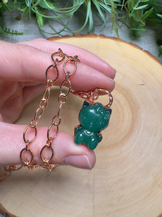 Green Aventurine Hello Kitty Necklace