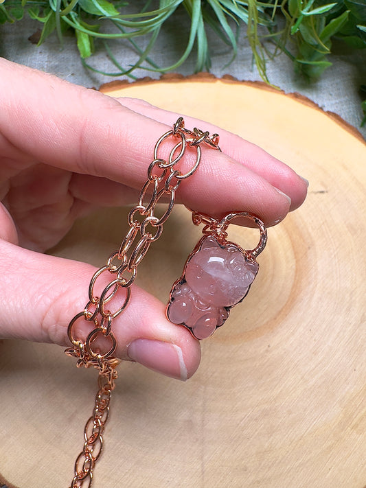Rose Quartz Hello Kitty Necklace