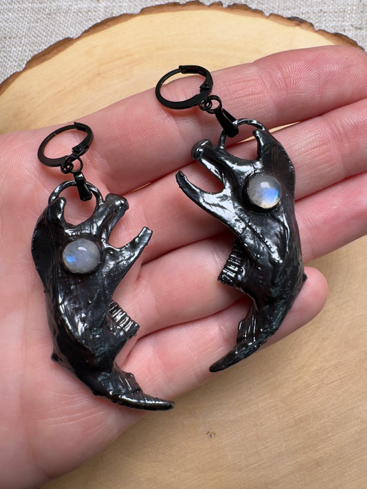 Scourge- Muskrat Jawbone and Moonstone Earrings