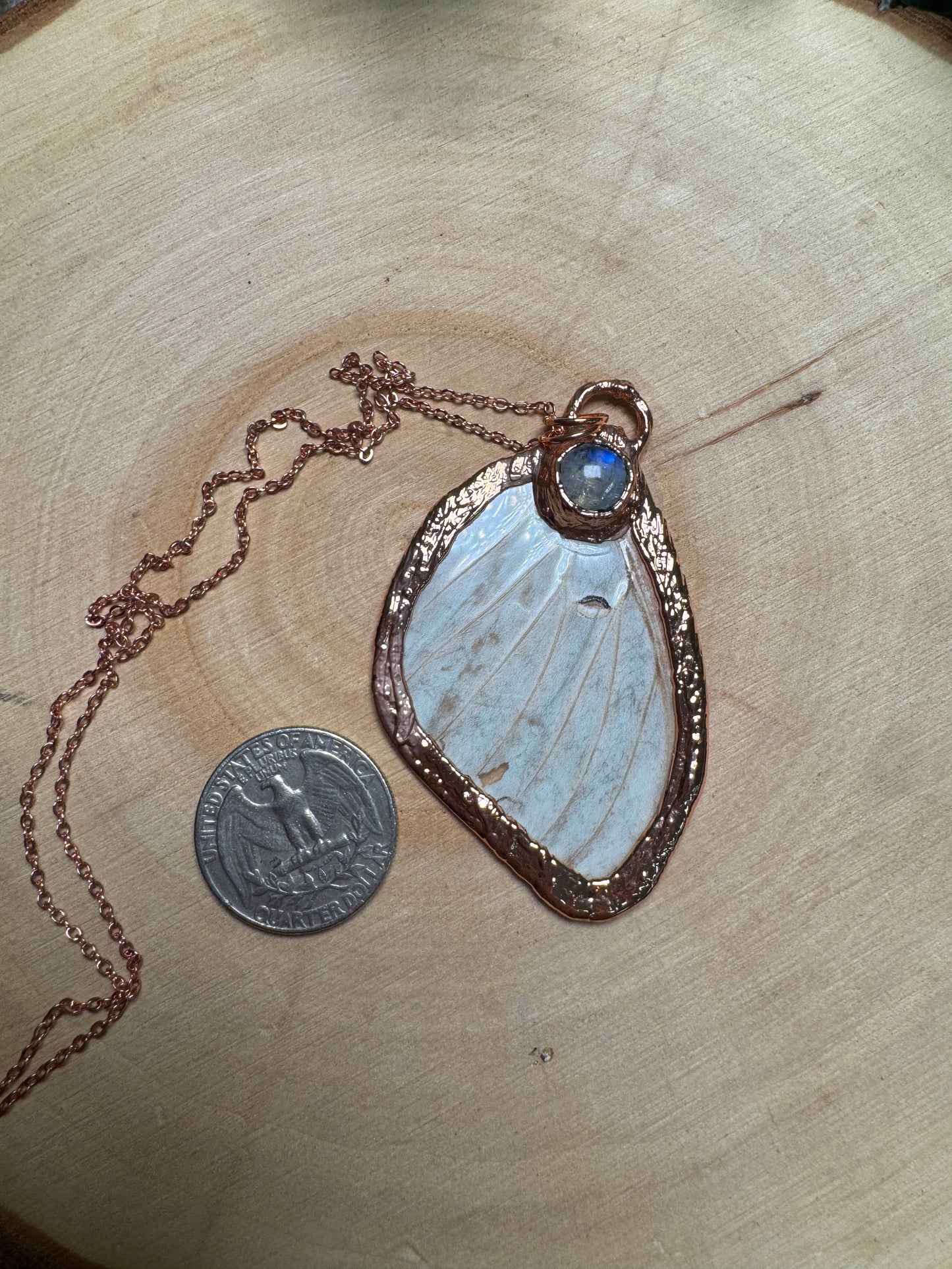 Luna Moth Wing and Moonstone Necklace