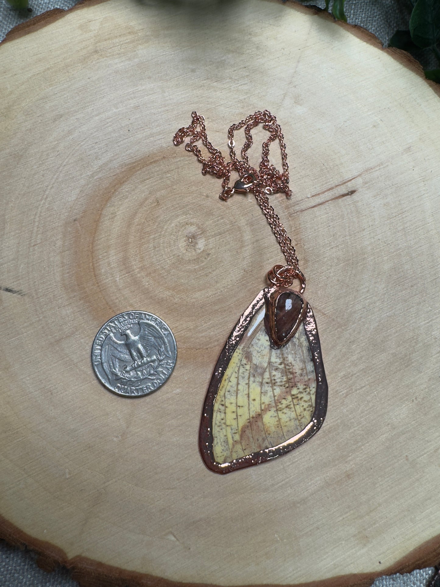 Imperial Moth Wing and Sunstone Necklace