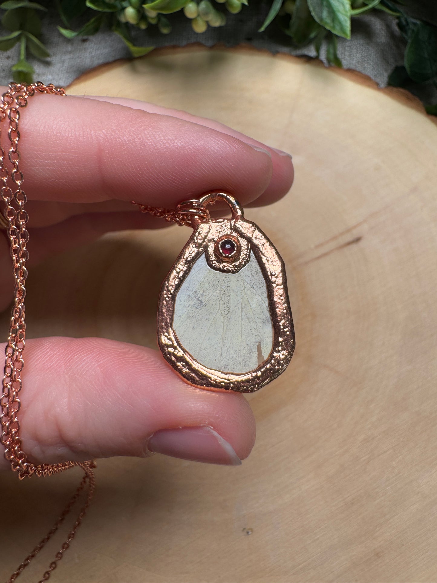 Butterfly Wing and Garnet Necklace