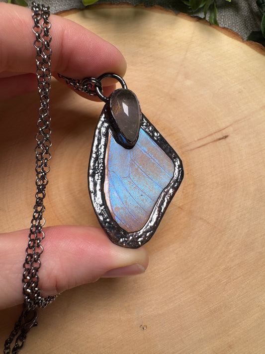 Butterfly Wing and Gold Rutile Quartz Necklace
