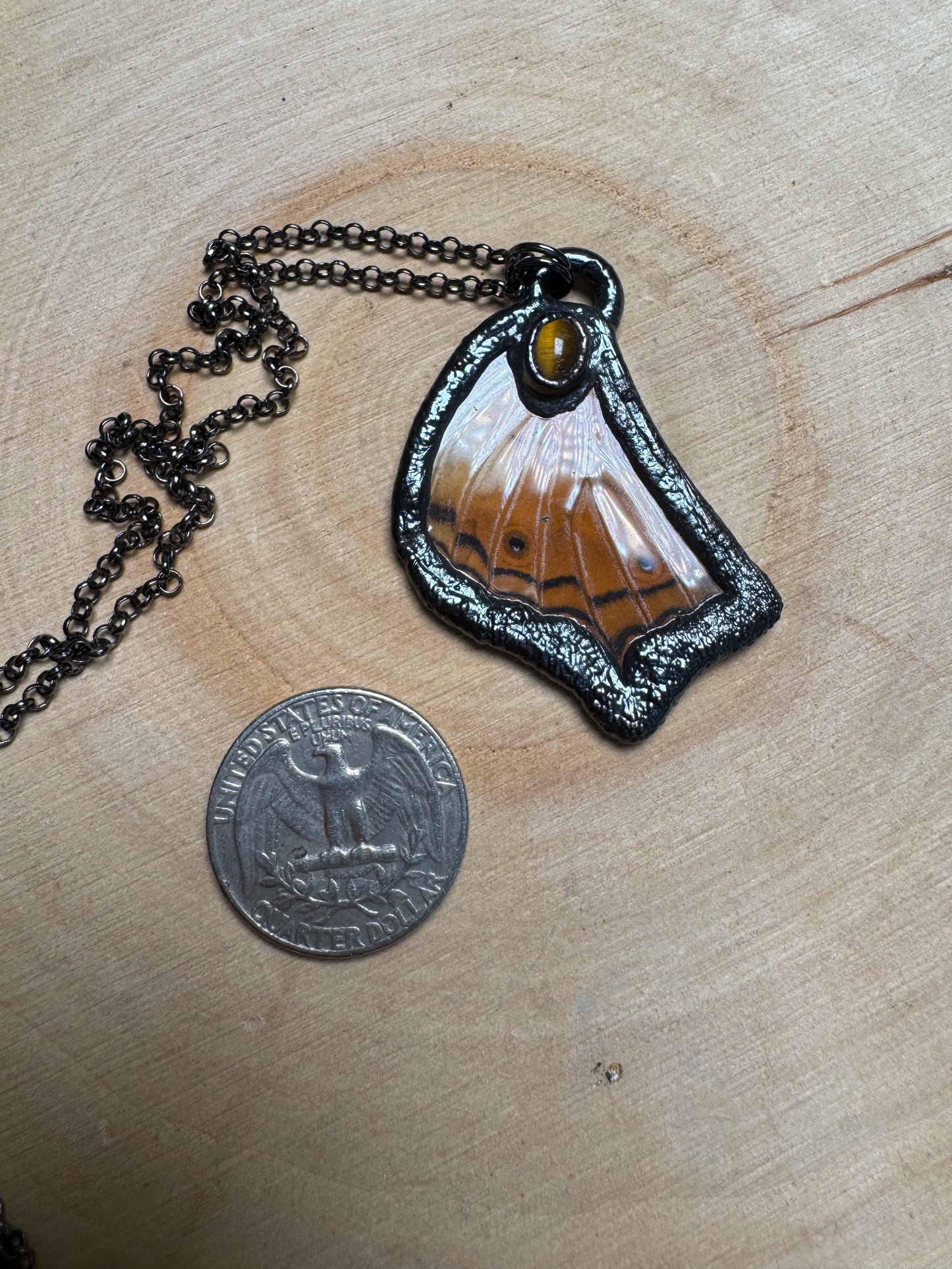Butterfly Wing and Tigers Eye Necklace