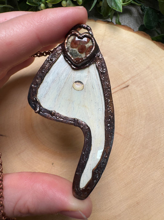 Luna Moth Wing and Rainforest Jasper Heart Necklace