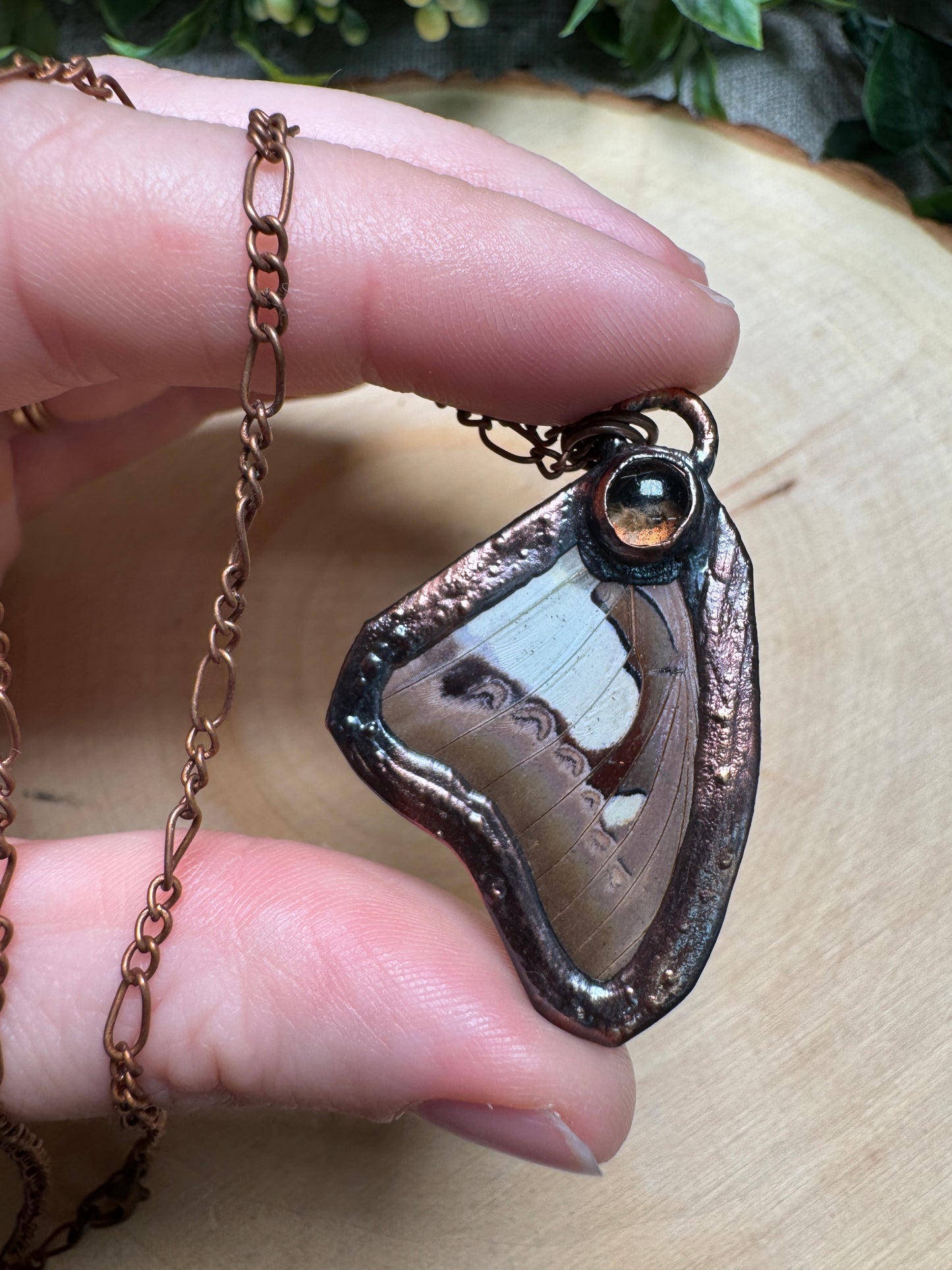 Butterfly Wing and Smoky Quartz Necklace