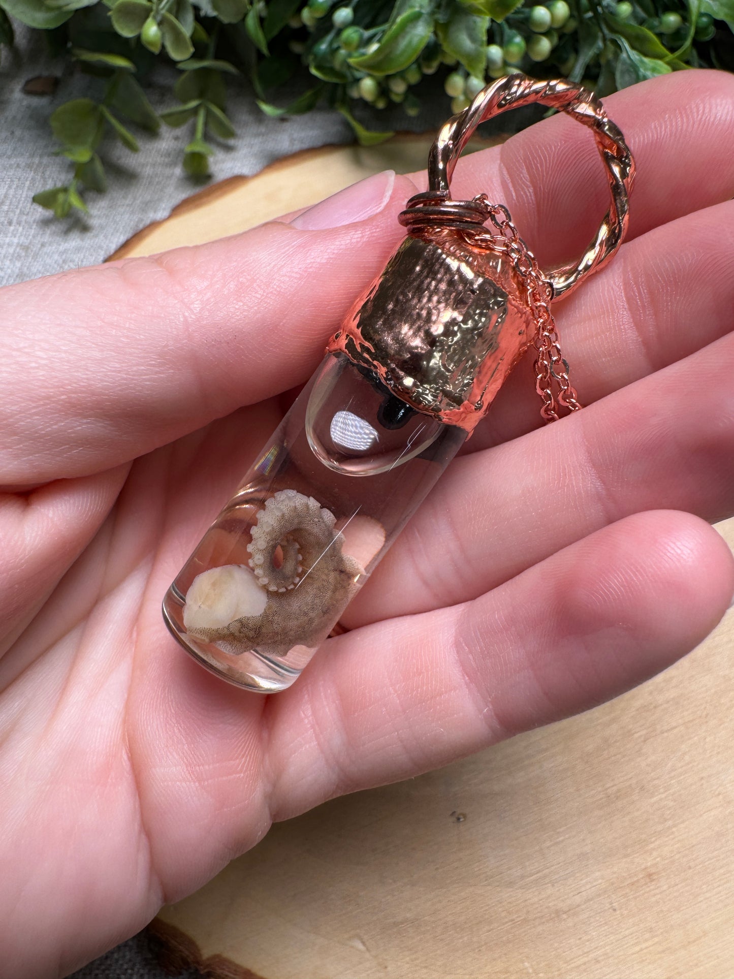 Octopus Tentacle Wet Specimen and Gold Rutile Quartz Necklace