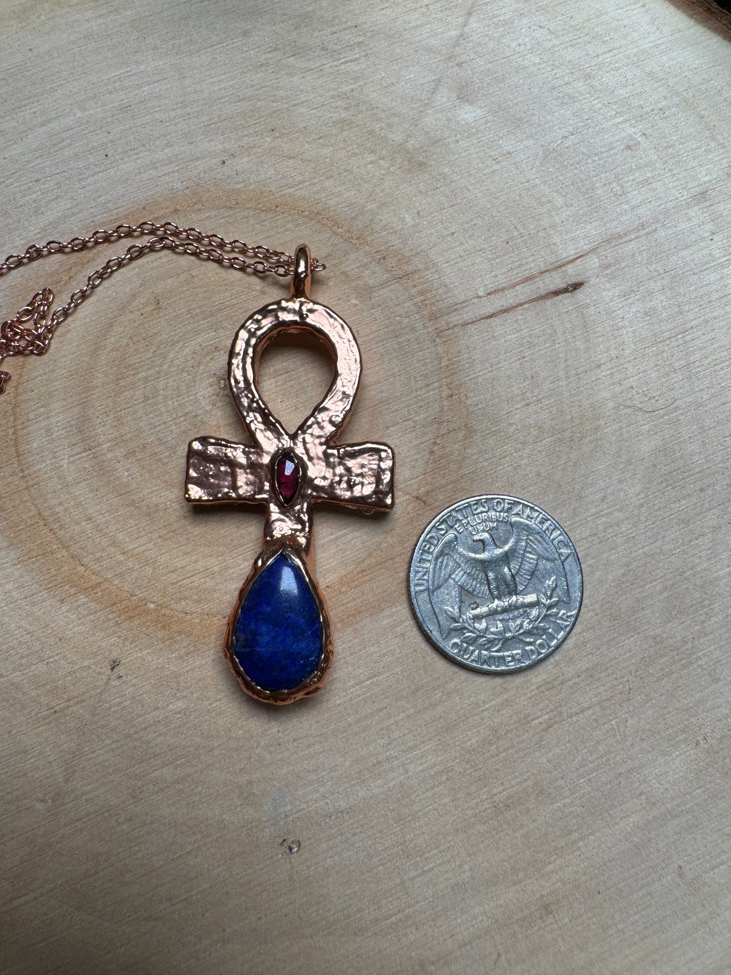 Lapis and Garnet Ankh Necklace