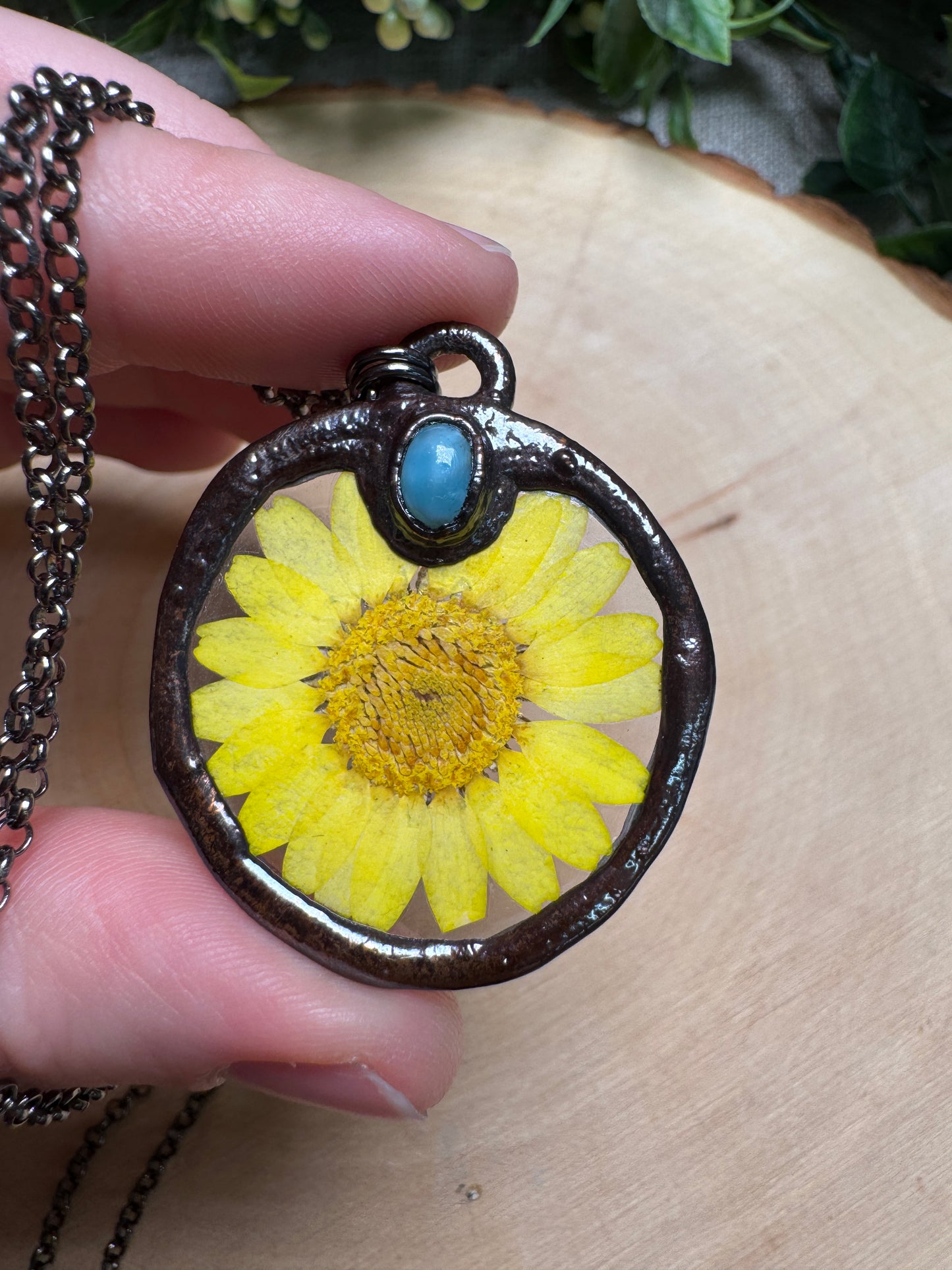 Flower and Larimar Necklace