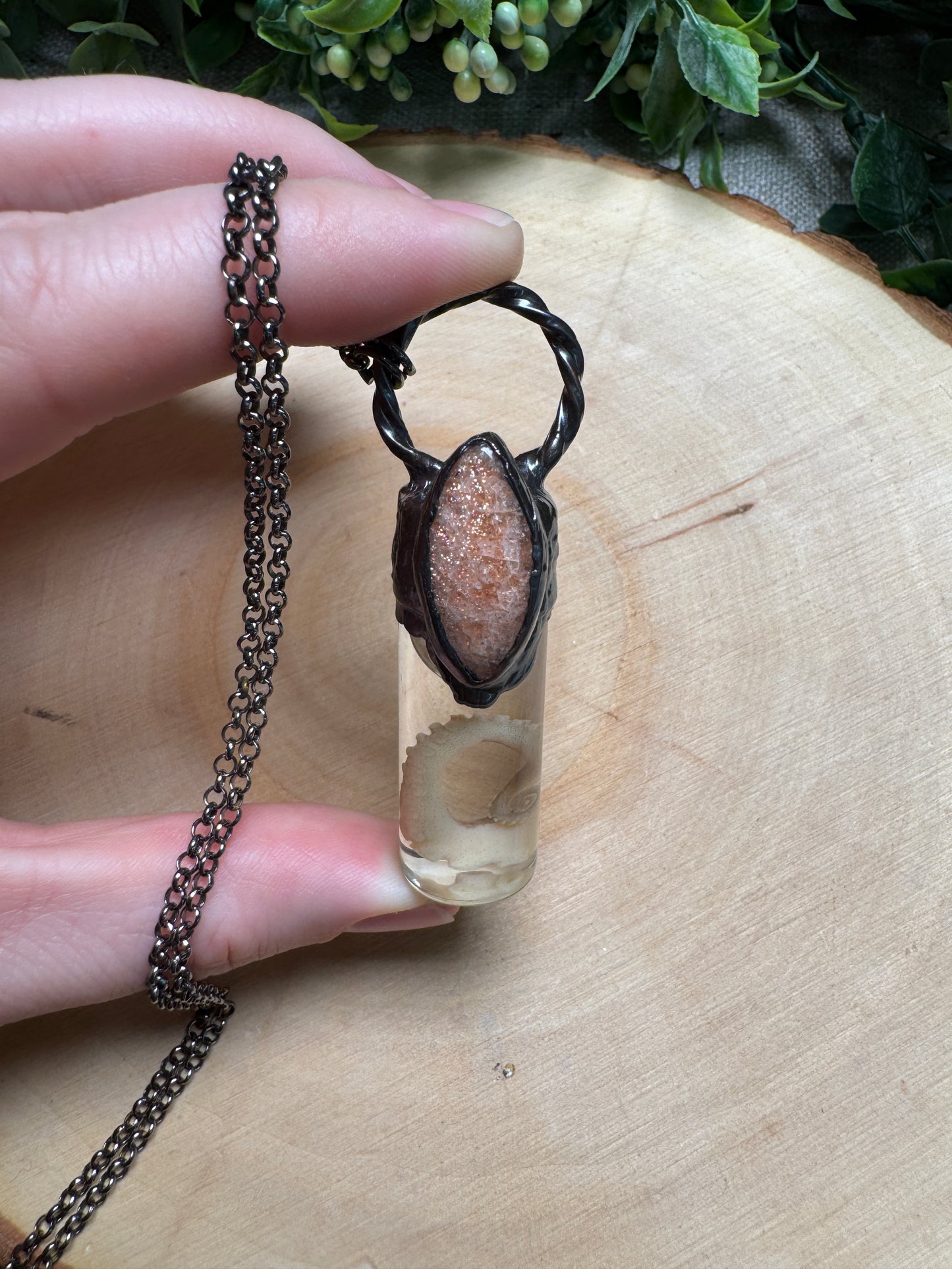 Octopus Tentacle Wet Specimen and Sunstone Necklace