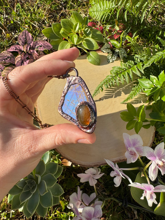 Agate and Blue Morpho Butterfly Wing Necklace