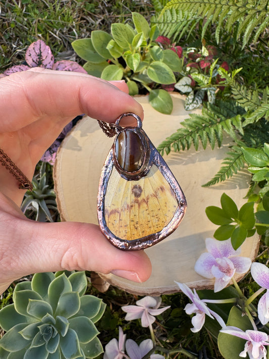 Agate and Imperial Moth Wing Necklace