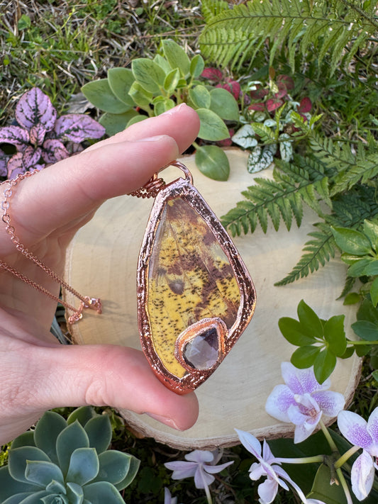 Amethyst and Imperial Moth Wing Necklace