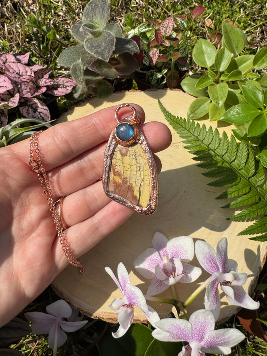 Labradorite and Imperial Moth Wing Necklace