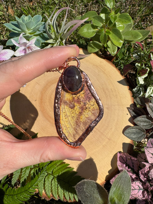 Fluorite and Imperial Moth Wing Necklace