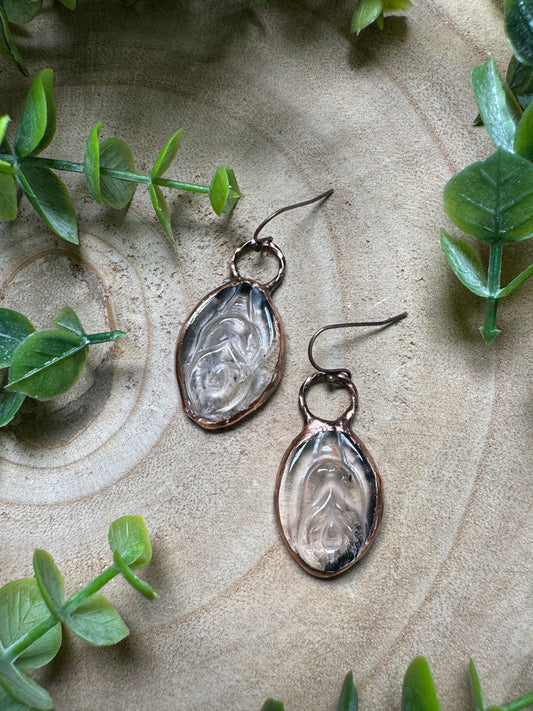 Clear Quartz Yoni Earrings