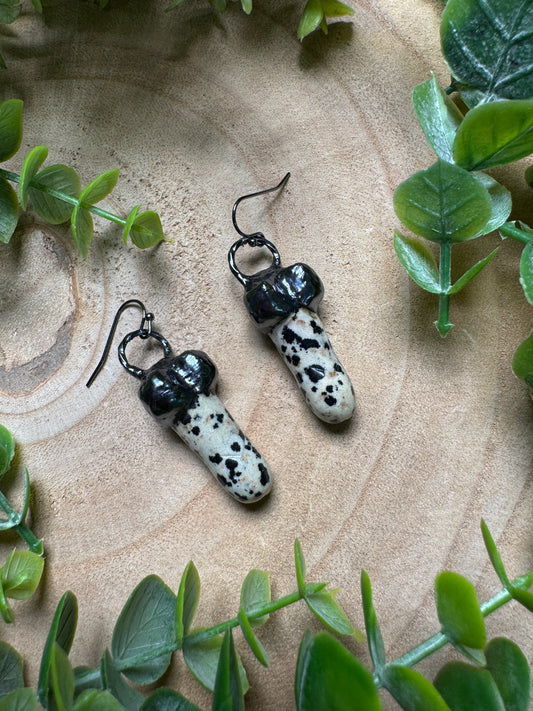 Dalmatian Jasper Penis Earrings