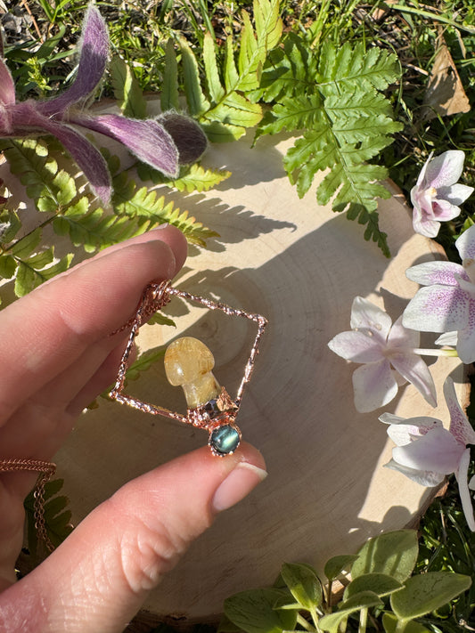 Gold Rutile Quartz Mushroom and Labradorite Necklace