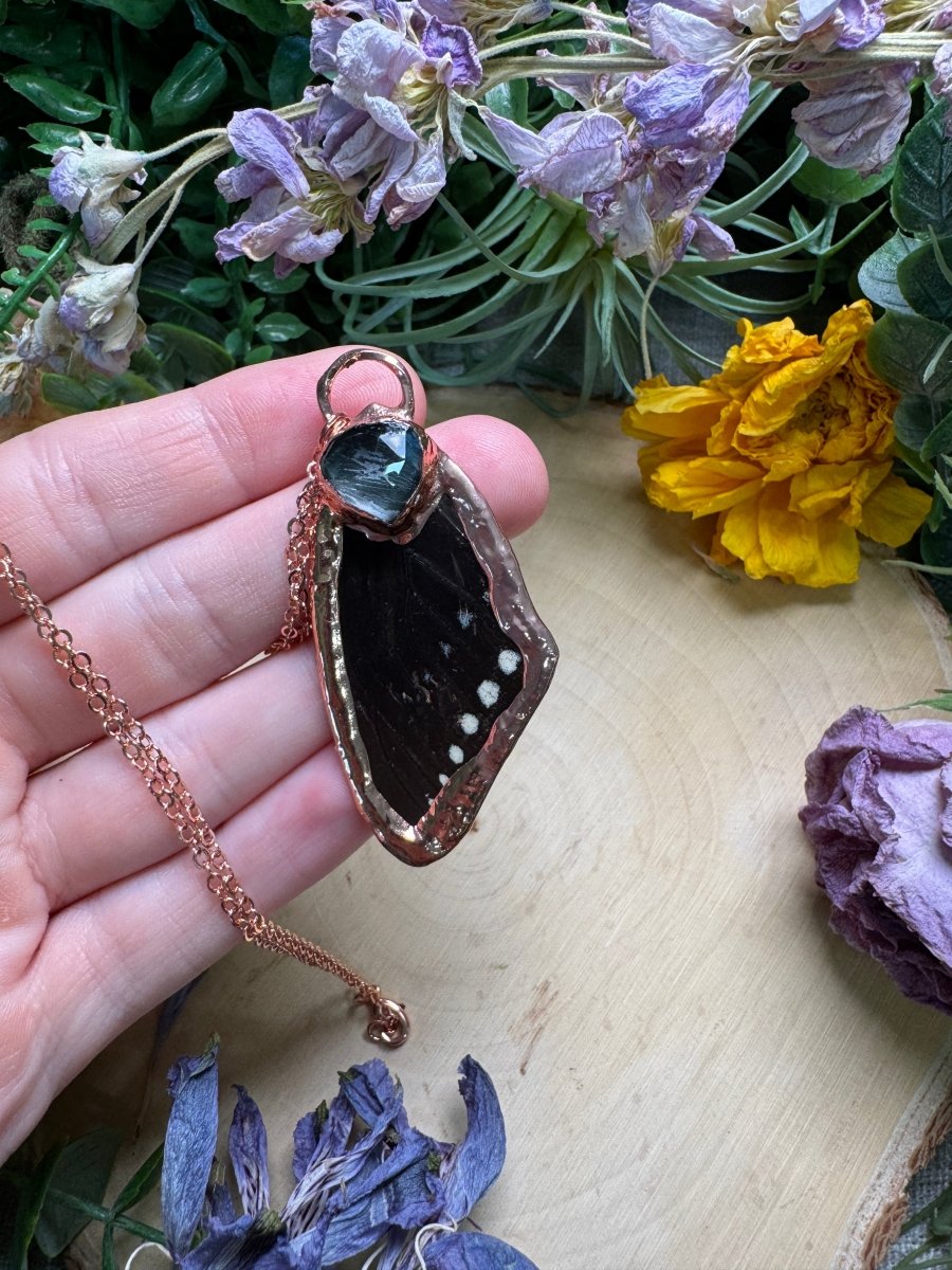Abalone Shell and Butterfly Wing Necklace | Copper Ashes