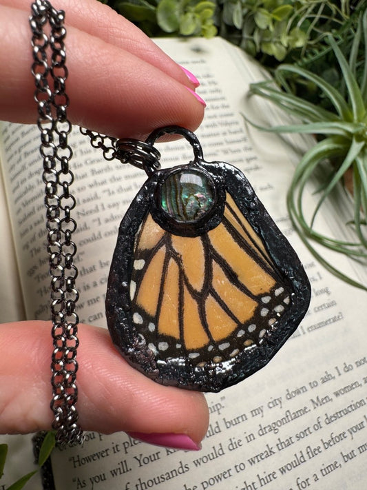 Abalone Shell and Butterfly Wing Necklace | Copper Ashes